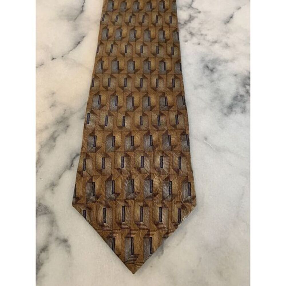 Bill Blass 100% Silk Brown Geometric Brocade Tie